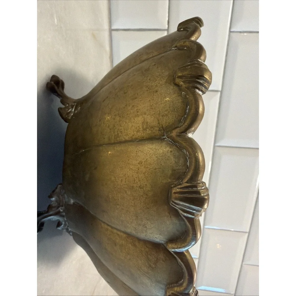 Beautiful Vintage Art Deco Ornate Footed Brass Oval Heavy Medium Size Bowl ES008
